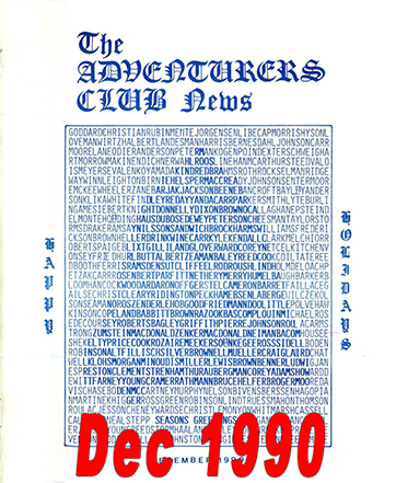 December 1990 Adventurers Club News Cover